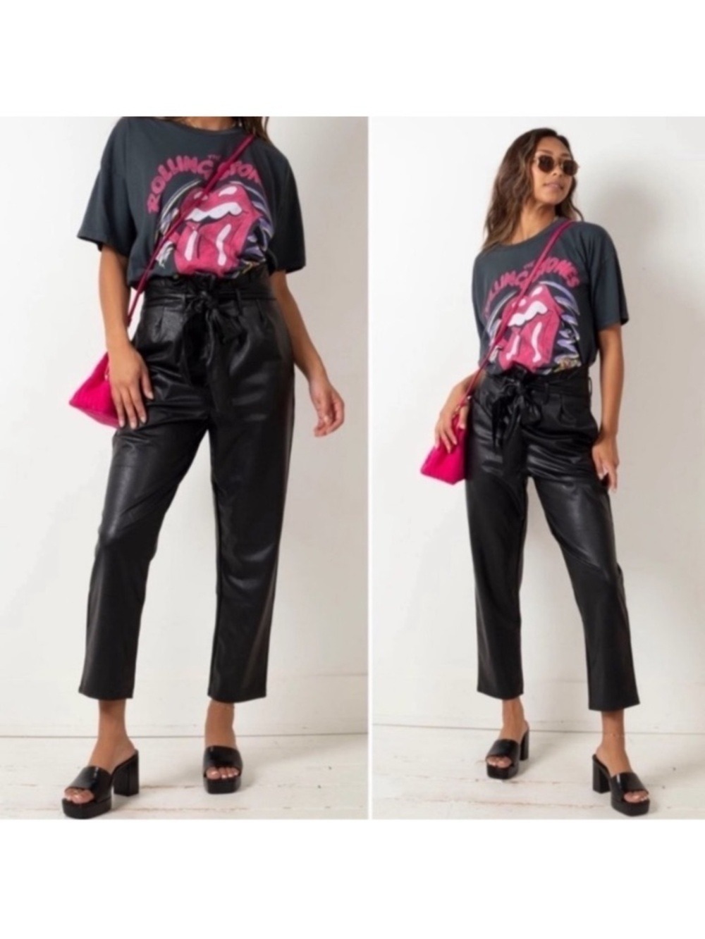 Commando Faux Leather Paperbag Pants in Black